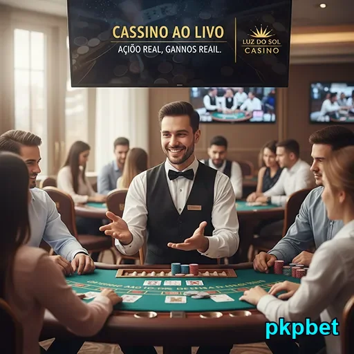 Dealer sorridente em mesa de cassino ao vivo no pkpbet.