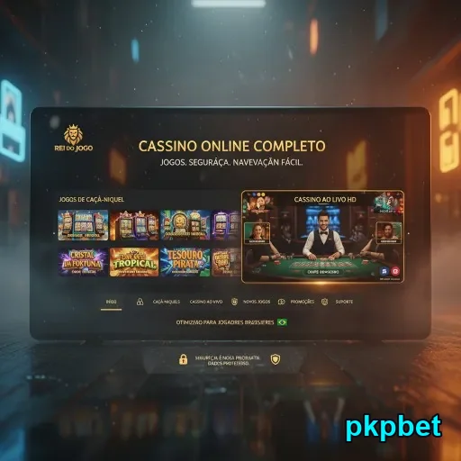 Interface da pkpbet com slots e cassino ao vivo HD.