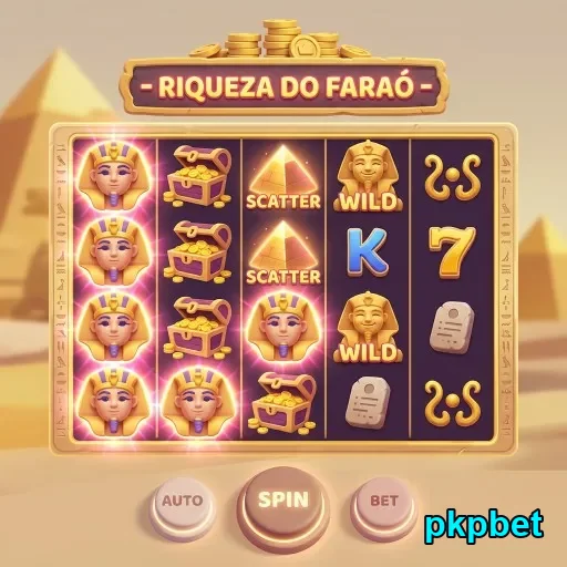 Interface do jogo 'Riqueza do Faraó' no site pkpbet.