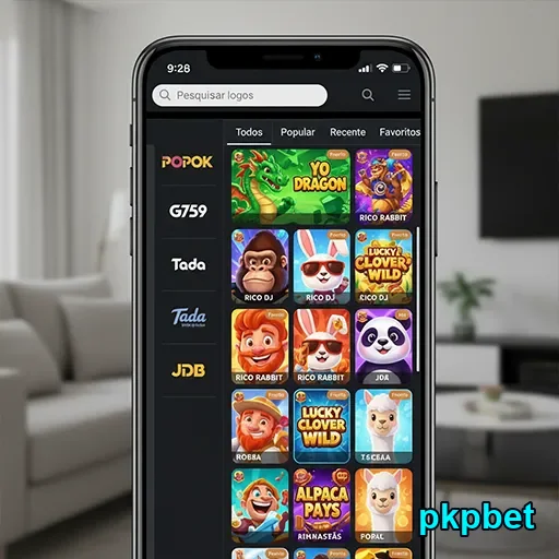 Tela de celular mostrando jogos no pkpbet.