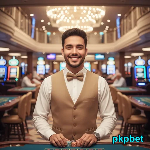 Dealer sorridente no pkpbet, pronto para atendimento VIP.