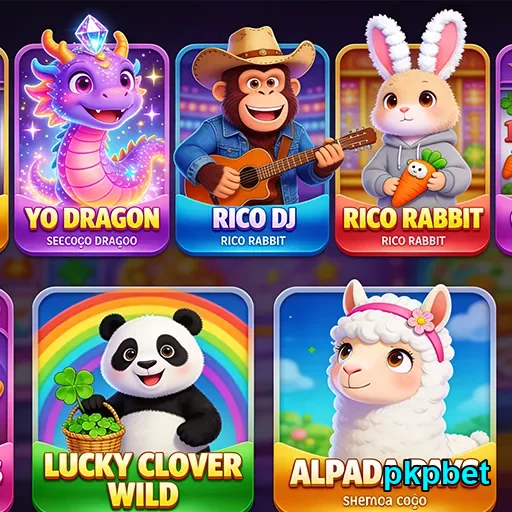 Tabela de jogos VIP da pkpbet com personagens coloridos.