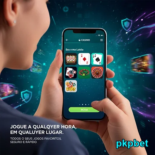 Usuário acessando o pkpbet em um smartphone, destacando jogos.
