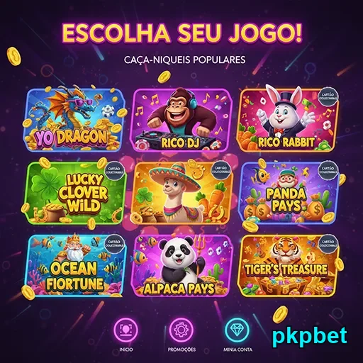 Interface da plataforma pkpbet com caça-níqueis populares.